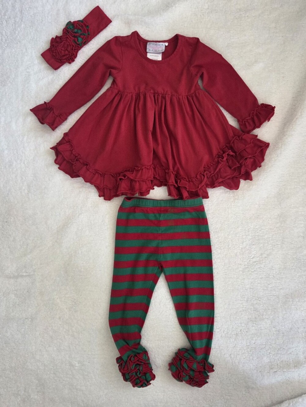 Serendipity Clothing Co. Holiday Ruffle Set, 3 Piece, Red Green, 3T